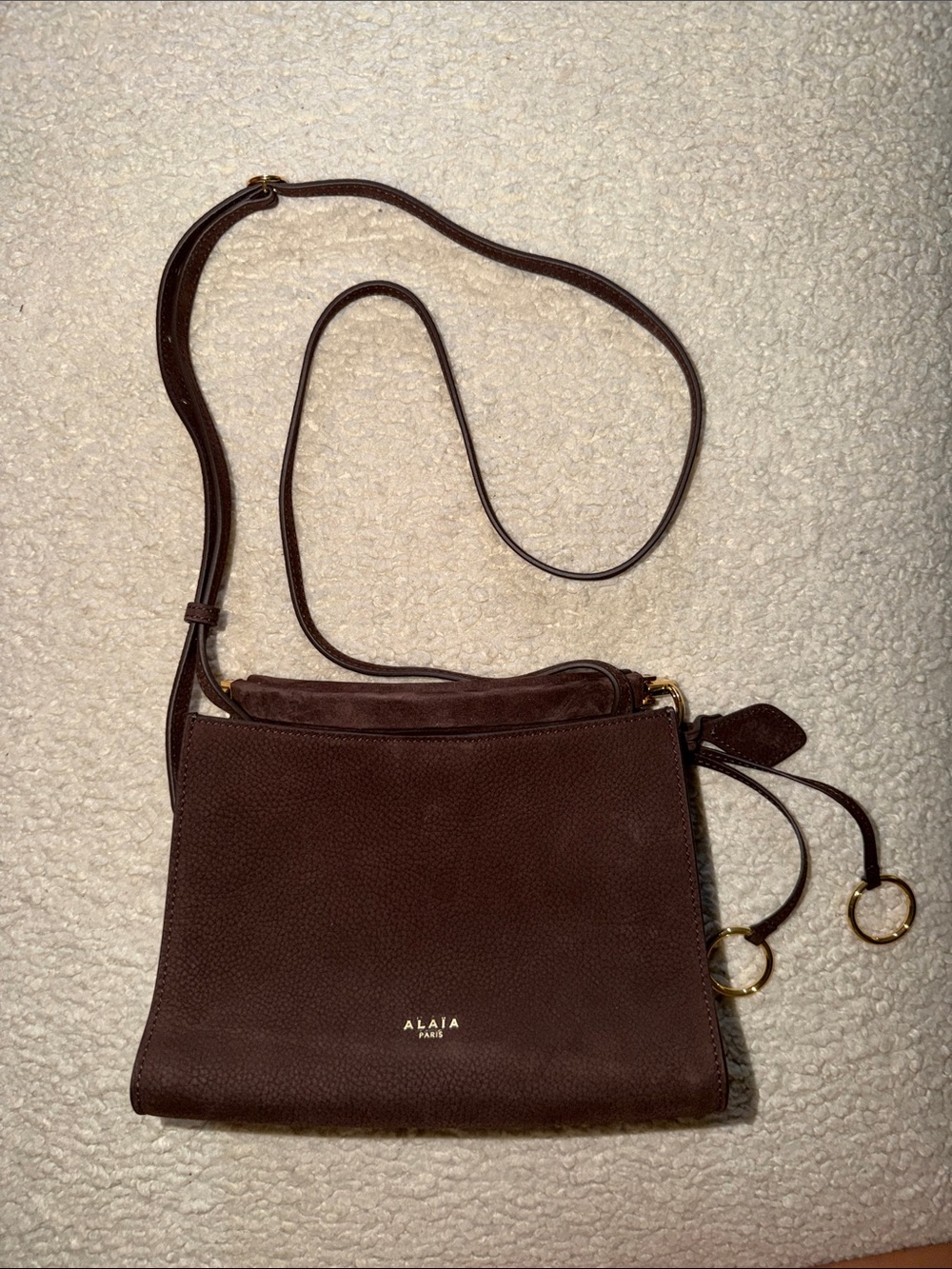ALAIA Le Click Shoulder Bag Purse / Brown Suede